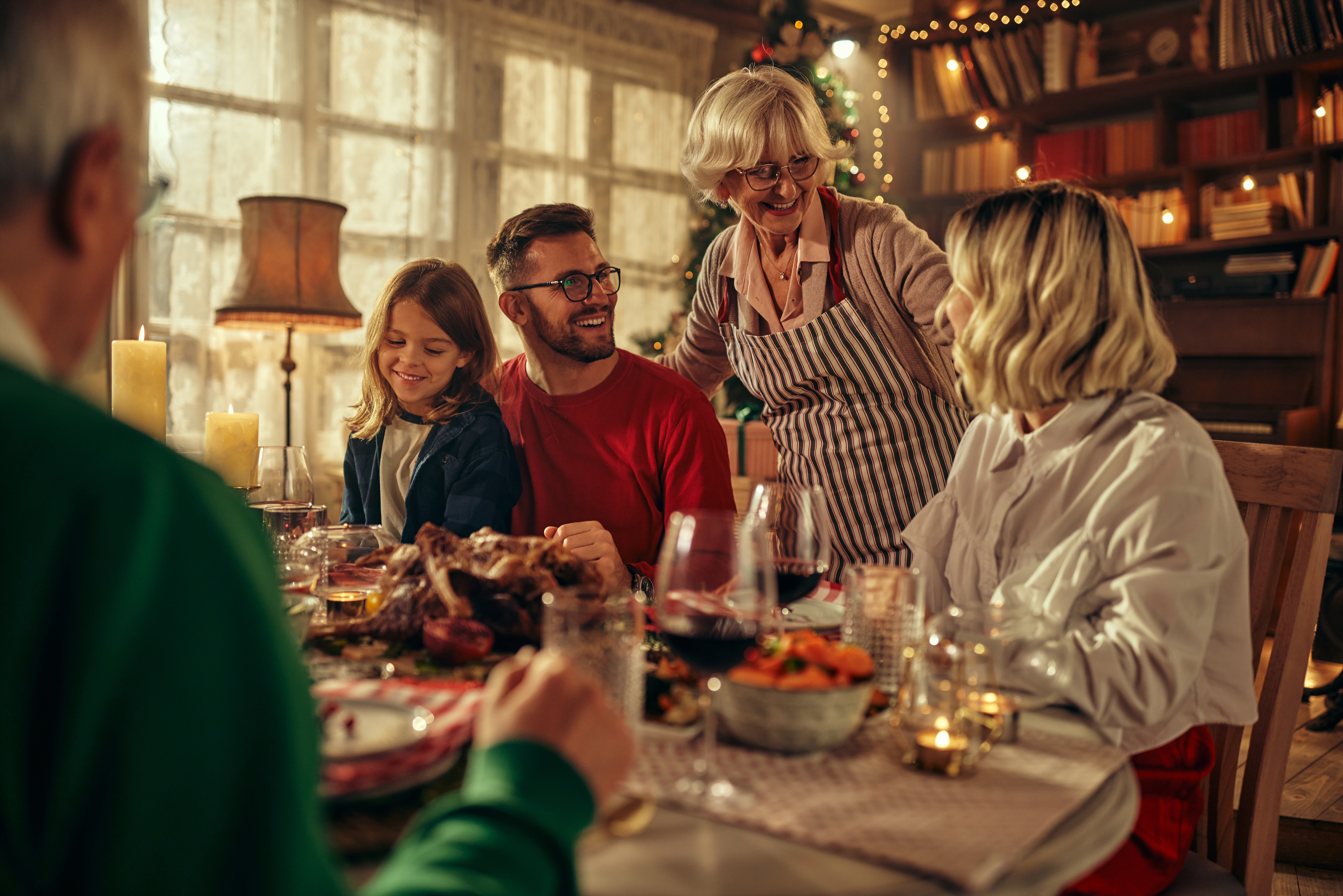 Family having lunch on Christmastime