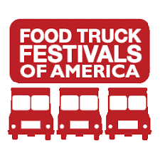 food truck festivals of America logo, with three red trucks facing forward.