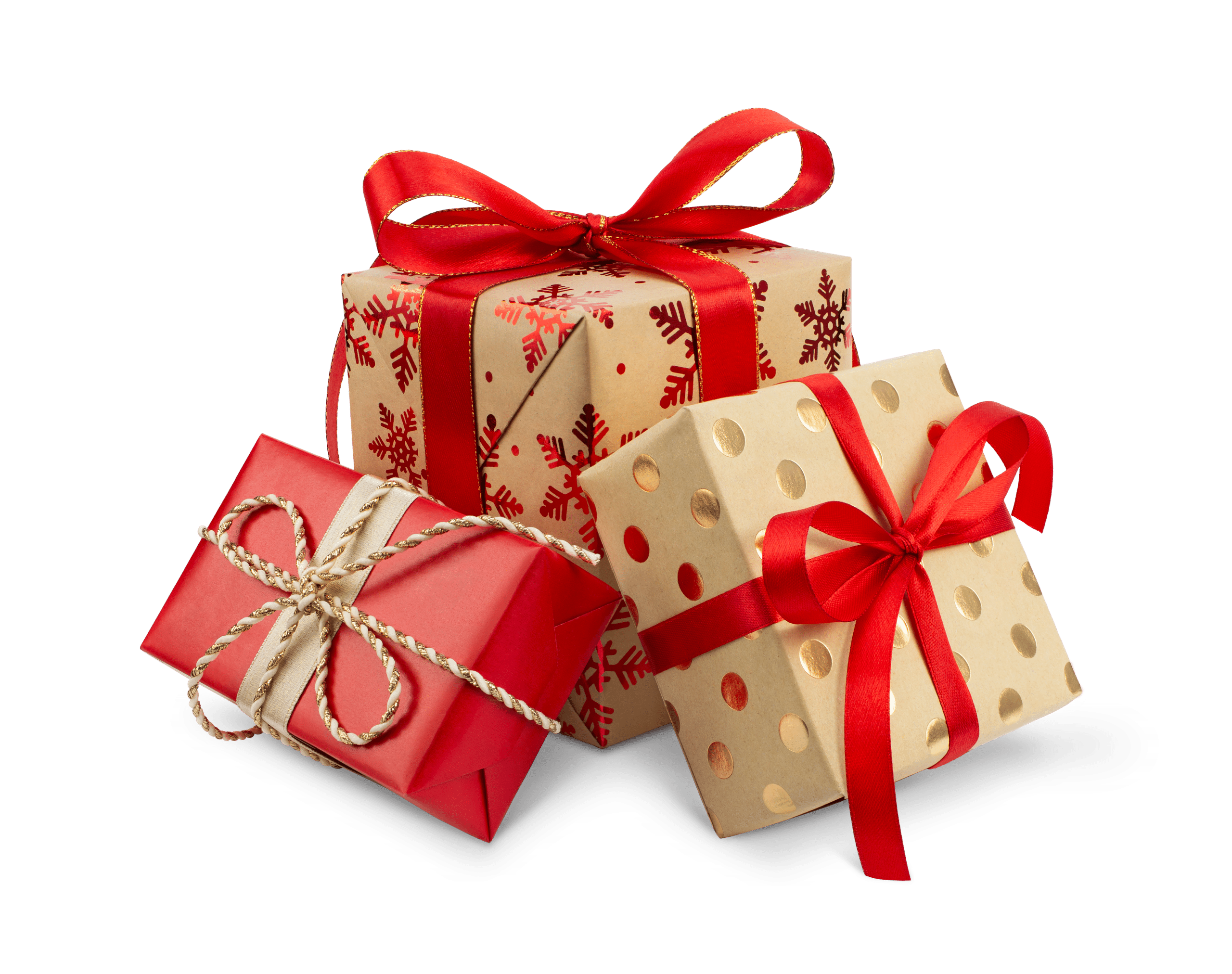 three gift wrapped presents